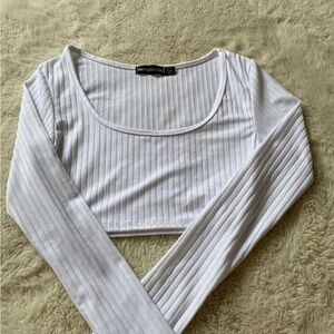 PrettyLittleThing White Ribbed Long Sleeve Top